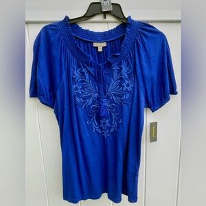 Style & Co Deep Blue (Escape Blue) Short Sleeve Blouse, Size 0X, NWT.